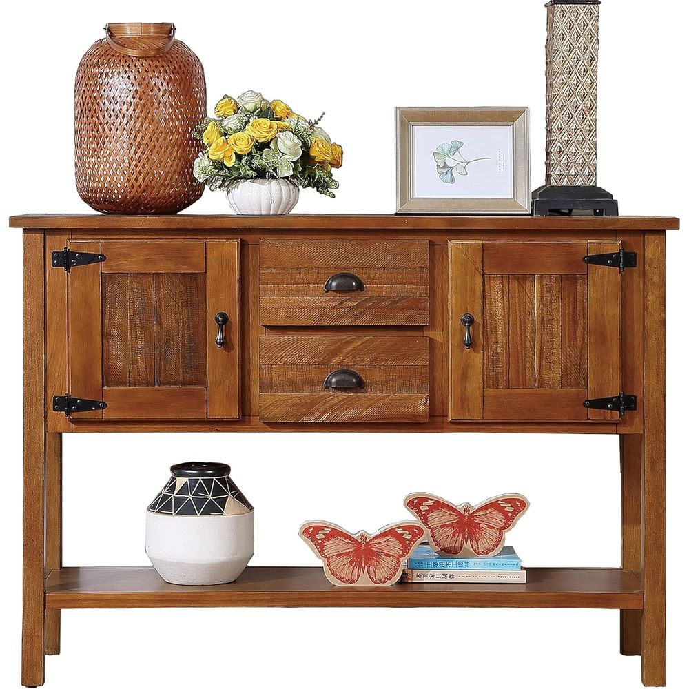 Storage & Organization - Meja Kayu Solid dengan Laci, Meja