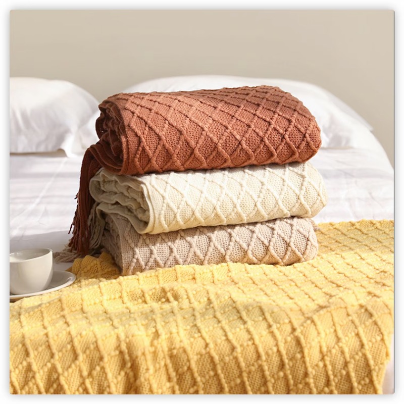 Boho Throw Blanket Fringe - Selimut Rajut Berbentuk Berlian dari Textile